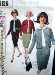 6126 Simplicity 1965 SHELL BLOUSE,NO COLLAR SUIT JACKET, SKIRT PATTERN 16 36b or 12 32B